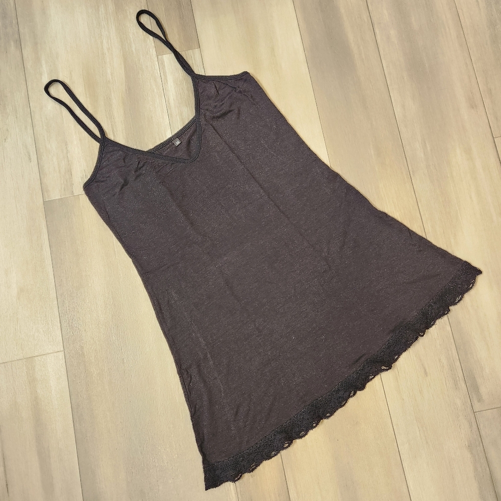 Slip dress women's M black jersey chemise deep V mini undergarment underwear